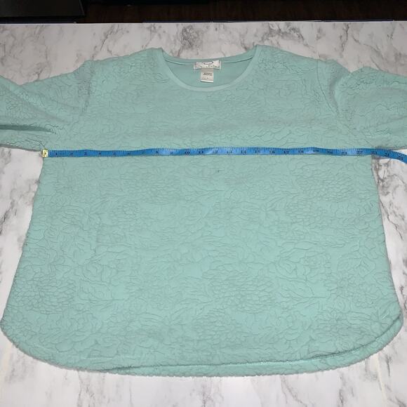 Oscar De La Renta Women’s Green Embossed Floral Scoop Long Sleeve Sweater Size L - Picture 6 of 10